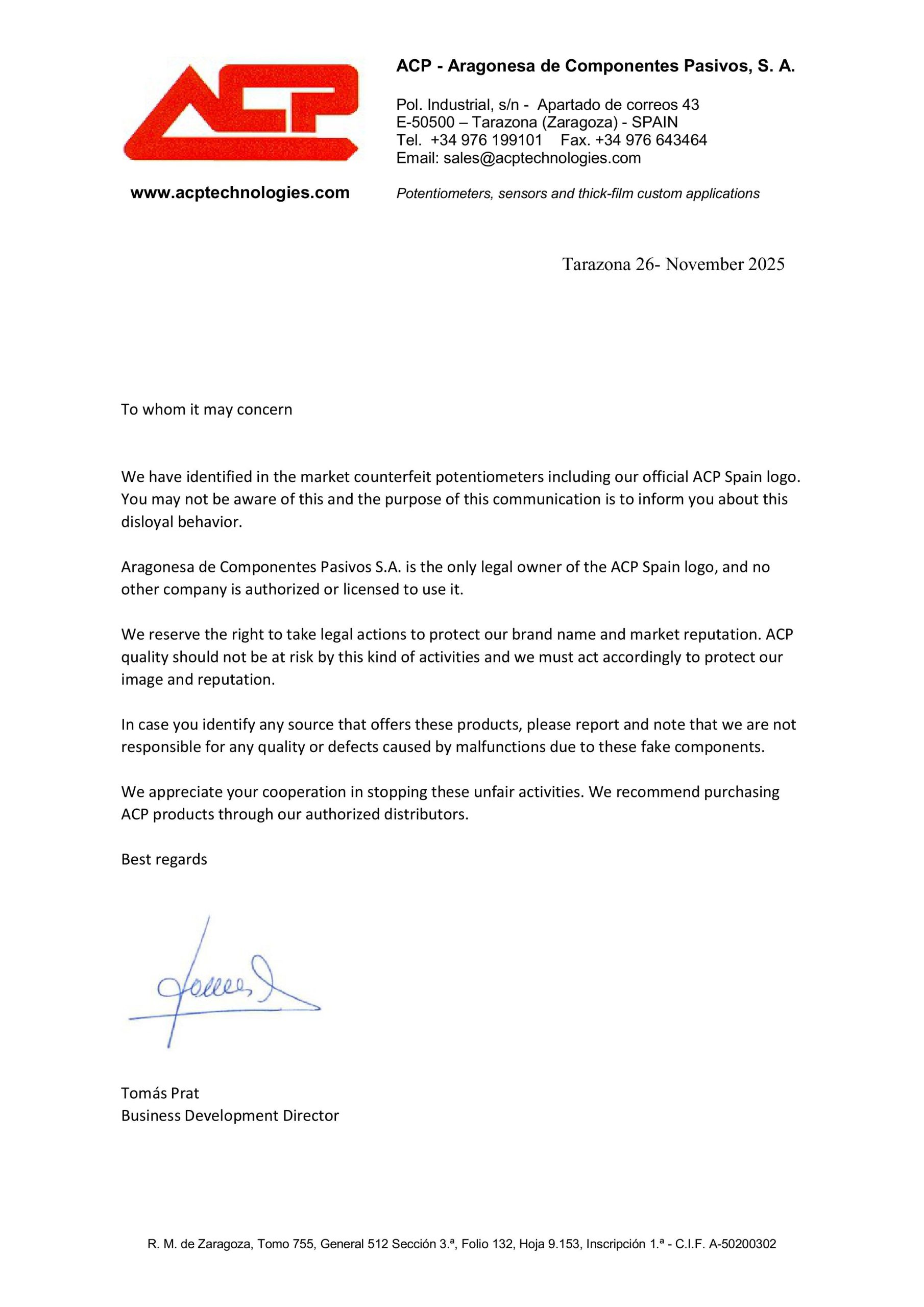 Counterfeit potentiometers letter